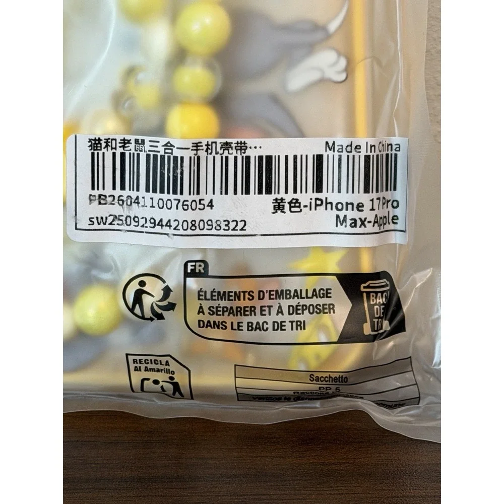 Iphone 17 Pro Max Phone case and strap - transluscent Tom and Jerry Yellow NEW